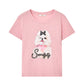 Pink Crew Neck Cute Dog with Bow Leopard Print Text Short Sleeve T-Shirt for Women