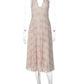 Halter Floral Print Sexy Midi Dress Women Elegant Deep V Neck Off-shoulder Sleeveless Backless Pleated Club Party Dress
