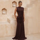 Mesh Draped Sash Sleeveless Open Back Maxi Dress Elegant for Woman Wedding Guest Party Dresses