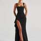 Black Backless Sexy Maxi Dress For Women Gown Spaghetti Strap Sleeveless Thigh High Split Club Evening Long Dress