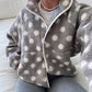 Womens Winter Warm Fleece Jacket Y2K Streetwear Polka Dot Pattern Long Sleeve Lapel Button Down Sherpa Coat Outerwear