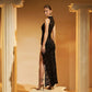 See Through Lace Sexy Black Dresses Women 2024 Hollow Out Sleeveless High Split Long Dress Party Club Outfits