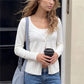 Women Fall Daily Cable Knit Cardigan U Neck Striped Single Breasted Button Front Long Sleeve Lightweight Knit Outer Top