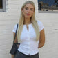 Crew Neck Button Up Short Sleeve Cardigan 2026 Summer Tops for Woman Casual Rib Knit Slim-fit T Shirts
