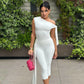 White 2 Piece Lace-up One Shoulder Top Knee Length Pant Coord Sets Women Clothing Elegant Summer Outfits