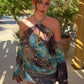 Colorful Print Mini Dress Woman Beads Decoration Halter Off Shoulder Full Sleeve High Street Fashion Style Bodycon