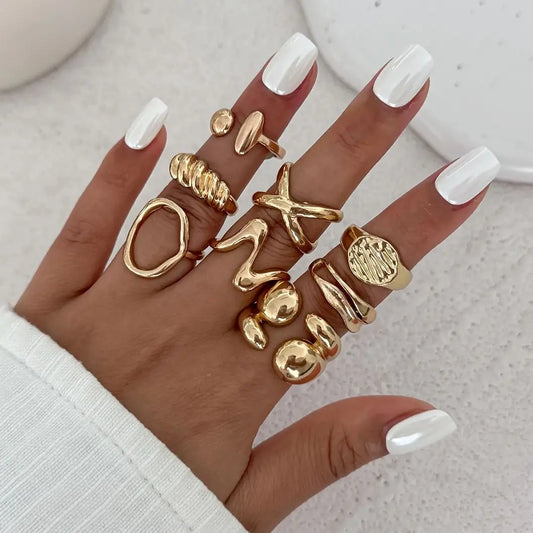 11Pcs/Set Boho Irregular Water Drop Open Rings for Women New Trend Vintage Gold Color Knuckle Joint Ring Couple Jewelry