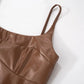 Sexy PU Leather Bodycon Dress Spaghetti Strap Backless Mini Dresses for Women Night Club Outfits