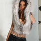 Furry Tassel Hooded Crop Tops Women Contrast Patchwork Halter Deep V-Neck Backless High Street Style Fashion Outfits