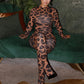 Hipster Leopard Print 2-Piece Set Women o-Neck Crop Top+Leggings Matching Sexy Stretch Skinny Street Clubwear Outfits