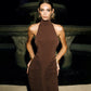 Sexy Ruched Backless Bodycon Dresses for Woman Elegant Party Long Dress Brown Date Nights Outfits Fall 2025
