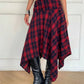 Y2K Preppy College Tartan Midi Skirt Women Fold Over Waist Irregular Asymmetric Hem Plaid A Line Flare Skirt Streetwear