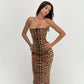 Glitter Sequin Leopard Print Midi Party Dresses Woman Strapless Backless Bodycon Dress Sexy Club Outfits
