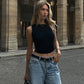 Twisted One Shoulder Asymmetrical Crop Tops Summer Fashion Sexy Black T Shirts Woman Clothing