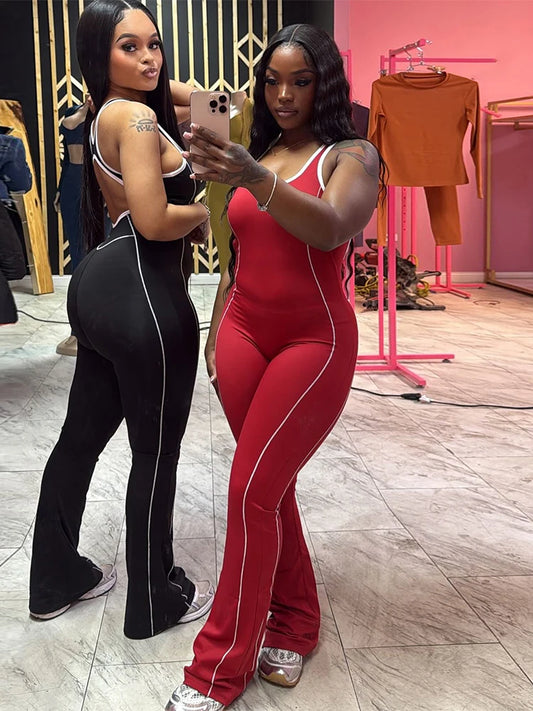 Sporty Women Jumpsuits Fitness Casual Summer O-neck Sleeveless Backless Skinny Overalls Female Active Workou Overall