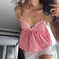 Gingham Lace Trim V Neck Cami Top Women Ruched Babydoll Spaghetti Strap Tank Top Y2K Coquette Casual Summer Party Outfit