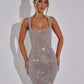 Glitter Backless Sexy Mini Dress For Women Robe Fashion New Square Collar Sleeveless Sparkle Bodycon Club Dress Vestido
