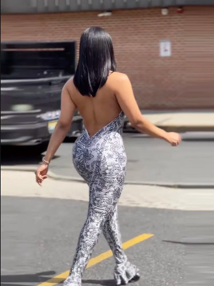 Peach Buttocks Jumpsuit Women Sexy Summer Backless Sleeveless Tight Arabesques Midnight Stretch Streetwear Overalls