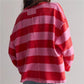 Oversized Striped V Neck Raw Hem Cropped Sweatshirt Women Loose Long Sleeve Pullover Winter Autumn Casual Streetwear