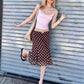 Sweet 2-Piece Set Women v-Neck Solid Camisole+Ribbon Bow Decoration Polka Dot Print Skirt Summer Party Vacation Suit