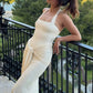 Halter Backless Sexy Maxi Dress Women Elegant Square Collar Sleeveless Ruched Waist Draped Bodycon Club Party Dress