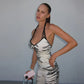 Zebra Print Two Piece Matching Set Halter Top and Pants Fashionable Woman Clothing Rave Outfits Y2k Streetwear