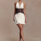 Lace Patchwork Sexy Mini Dress Women Gown Elegant Halter V Neck Sleeveless Backless High Waist Club Party Dresses