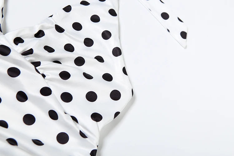 Halter v-Neck Vest Women Y2K Lace-Up Backless Polka Dot Print  Skinny Summer Fashion Daily Street Basic Tank Tops