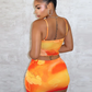 Sexy Colorful 2 Piece Set Women Summer Mesh Patchwork Chest Wrap Backless Tank Tops+Hottie Party Skirts Stretch Suits