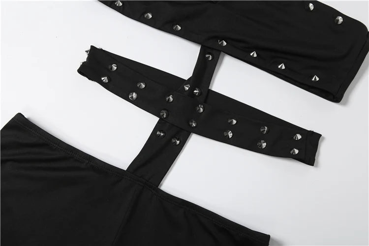 Rivet Sexy Halter Romper Women Backless Sleeveless Irregular Waistless Summer Sexy Skinny Clubwear Midnight Playsuits