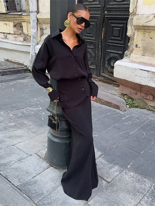 Chic Single-Breasted 3 Piece Set Women Elegant Polo Neck Full Sleeve Blouse+Pinafore+Skirt Matching Fashion Streetwear