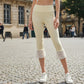Women Y2K Retro High Waisted Lace Trim Leggings With Folded Waistband Slim Fit Yoga Pants With Floral Lace Cuffs