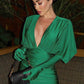 Deep V Gloves Long Sleeve Short Dress Green Black Evening Party Dresses Women Elegant Sexy Winter Outfits