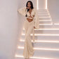 Two Pieces Set for Woman Party Outfits Elegant Long Sleeve Crop Top and Ruched High-waist Maxi Skirt Sets