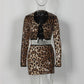 Leopard Print Sexy Wild 2 Piece Set Women Shiny Sequins Low-Neck Shirring Splits Tops+Skinny Skirts Club Party Suits