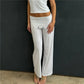 Y2K Low Rise Bootcut Pants Women Fold Over Waistband Metal Rivet Detail Soft Knit Wide Leg Casual Trousers Streetwear