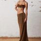 Gold Wire Elegant 2 Piece Set Sexy Women Fungus Edge Camisole Tops+Long Skirts Skinny Summer Matching Vacation Suits