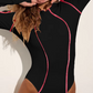 Red Lines Patchwork Bodysuit Women O-Neck Long Sleeve Autumn Trend Wild Hottie Casual Skinny Streetwear Classic Tops