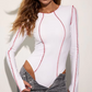 Red Lines Patchwork Bodysuit Women O-Neck Long Sleeve Autumn Trend Wild Hottie Casual Skinny Streetwear Classic Tops