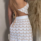 Summer Knit Women Two Piece Set Halter Backless Camisole+Peach Hip Skirts Vacation Beach Matching Midnight Clubwear