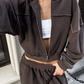 Casual Tracksuit Women 2 Piece Set Panelled Stripes Sporty Simple Hipster Hooded Zip Jacket+Wide Pants Matching Suits