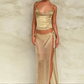 Sexy See Through 2 Piece Set Women Summer Vacation Gold Wire Swing Collar Camisole+Wrapped Skirts Matching Clubwear