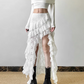 Tassels Women Skirts Chic Irregular Hem Multi-Layered Ruffles Lace Patchwork Summer Trend Skinny Versatile Bottoms