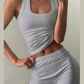 Ribbed Casual 2 Piece Set Women Tracksuit Sporty Square Collar Tank Tops+Shorts Streetwear Simple Matching Outfits