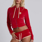 Casual Velvet 2 Piece Set Women Tracksuit Sporty Zip Hooded Sweatshirt+Shorts Sporty Fitness Soft Matching Outfits