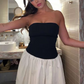 Strapless Women Dress  A Line Pleated Sexy Patchwork Off Shoulder Contast Color Elastic Robe Birthday Party Clubwear