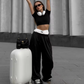 Casual Sporty Women Pants Hipster Autumn Trend Fake Two Pieces Wide-Trousers Streetwear Wild Basic Contrast Bottoms