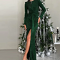 Bright Silk Pleats Dress Women O-Neck Casual Full Sleeve Slits Tassel Autumn Prom Banquet Party Elegant Long Bodycon