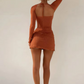 Bright Silk Backless 2 Piece Set Women Halter Lace-Up Hollow Long Sleeve Top+Pleat Skinny Mini Skirts Trend Sexy Suit