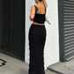 Knit Feather Print Women 2 Piece Set Tracksuit Stretch Chic Tank Tops+Long Skirts Matching Stretch Streetwear Outfits